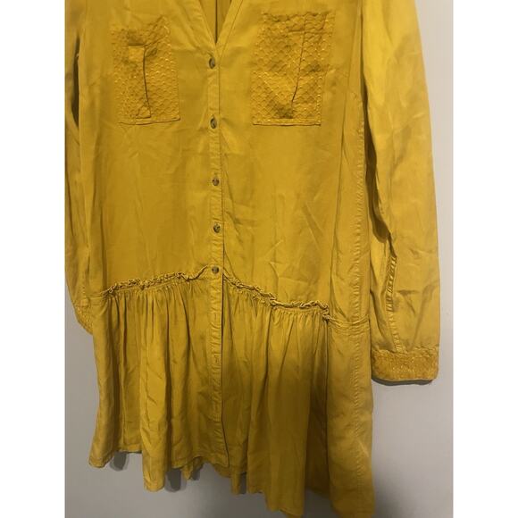 Anthropologie Maeve Marlie Dress Womens 6 Button Front Long‎ sleeve Yellow Gold - Picture 5 of 9